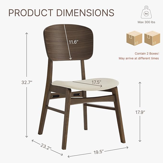 Wooden Dining Chairs Set of 4, Upholstered Modern Dining Room Chairs, Mid Century Oak Kitchen Chairs with Ergonomic Wood Backrest for Farmhouse, Restaurant, Café (Cream Fabric & Walnut Color)