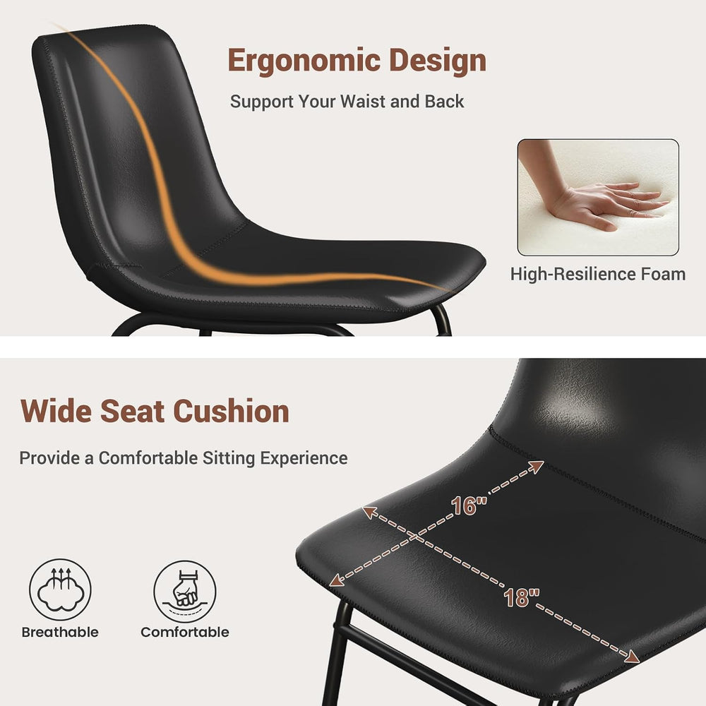 Dining Chairs Set of 4, 18in PU Leather Modern Kitchen Chairs, Black