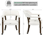 LEEMTORIG Large Dining Chairs with Casters and Arms, Rolling Dining Chairs with Wheels, Accent Solid Wood Boss Caption's Chairs, 26" D x 25.2" W x 31.5" H, Espresso Legs & Ivory PU SY-318-WT