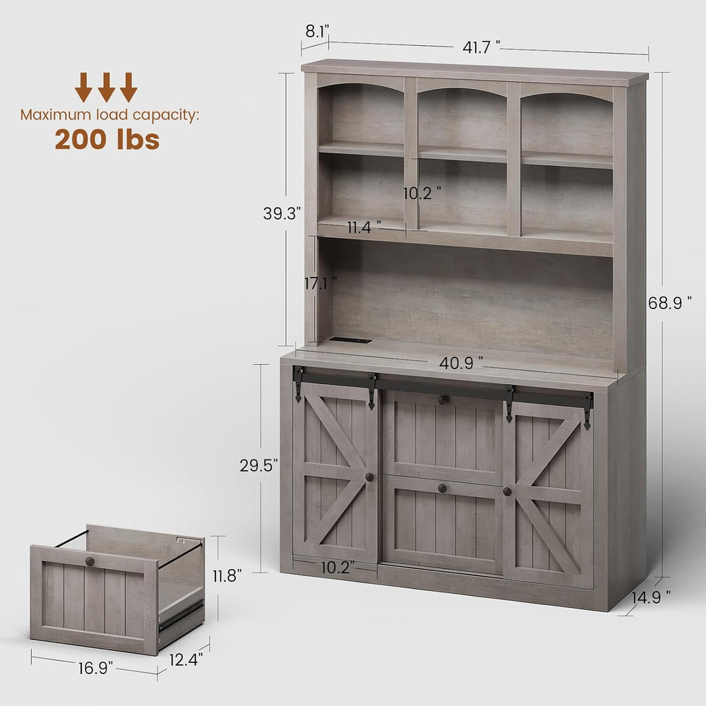 SEDETA 2 Drawer File Cabinet with Power Strip, 41” Farmhouse Filing Cabinet f...