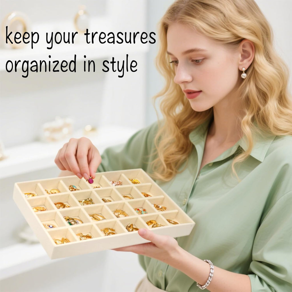 8 Pack Velvet Jewelry Trays X-Large Stackable Jewelry Drawer Organizer Tray 8-Layer Jewellry Tray Set for Earrings, Necklaces, Rings,Bracelets with Removable Dividers for Dresser & Vanity