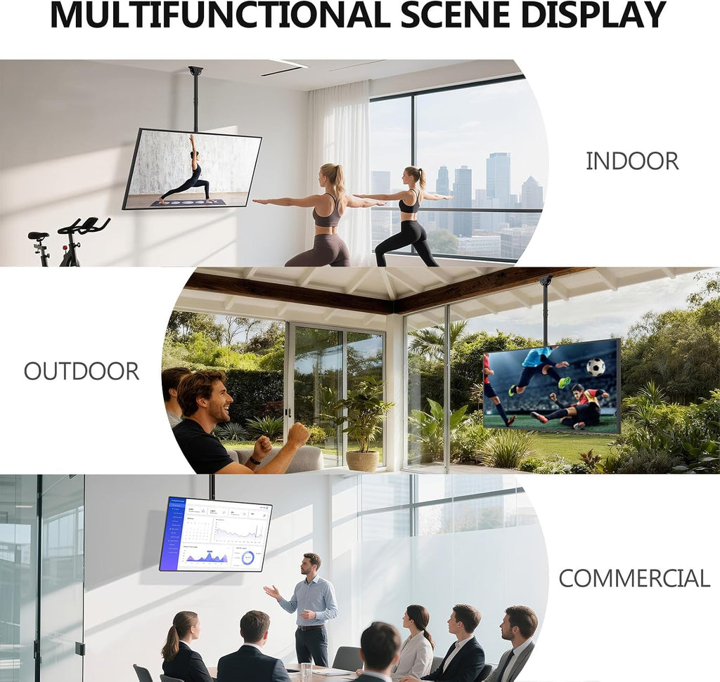 WALI Ceiling TV Mount for 37-90 Inch TVs, Extra Long Arm Ceiling Mount TV Bracket, Telescoping Height Adjustable Hanging Pole TVs Ceiling Mount, Holds 220 lbs, Max VESA 800x400mm (CM3790XL), Black