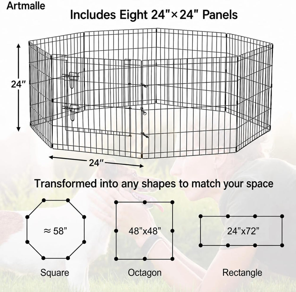 Puppy Pet Playpen 8 Panel 24 Inch Indoor Outdoor Metal Portable Folding Anima...