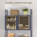 Over The Toilet Storage Cabinet with Paper Holder Stand,Bamboo Bathroom Organizer Shelf with Four Door and Waterproof Feet Pad,Space Saver Rack with Anti-Tip Design (Grey)
