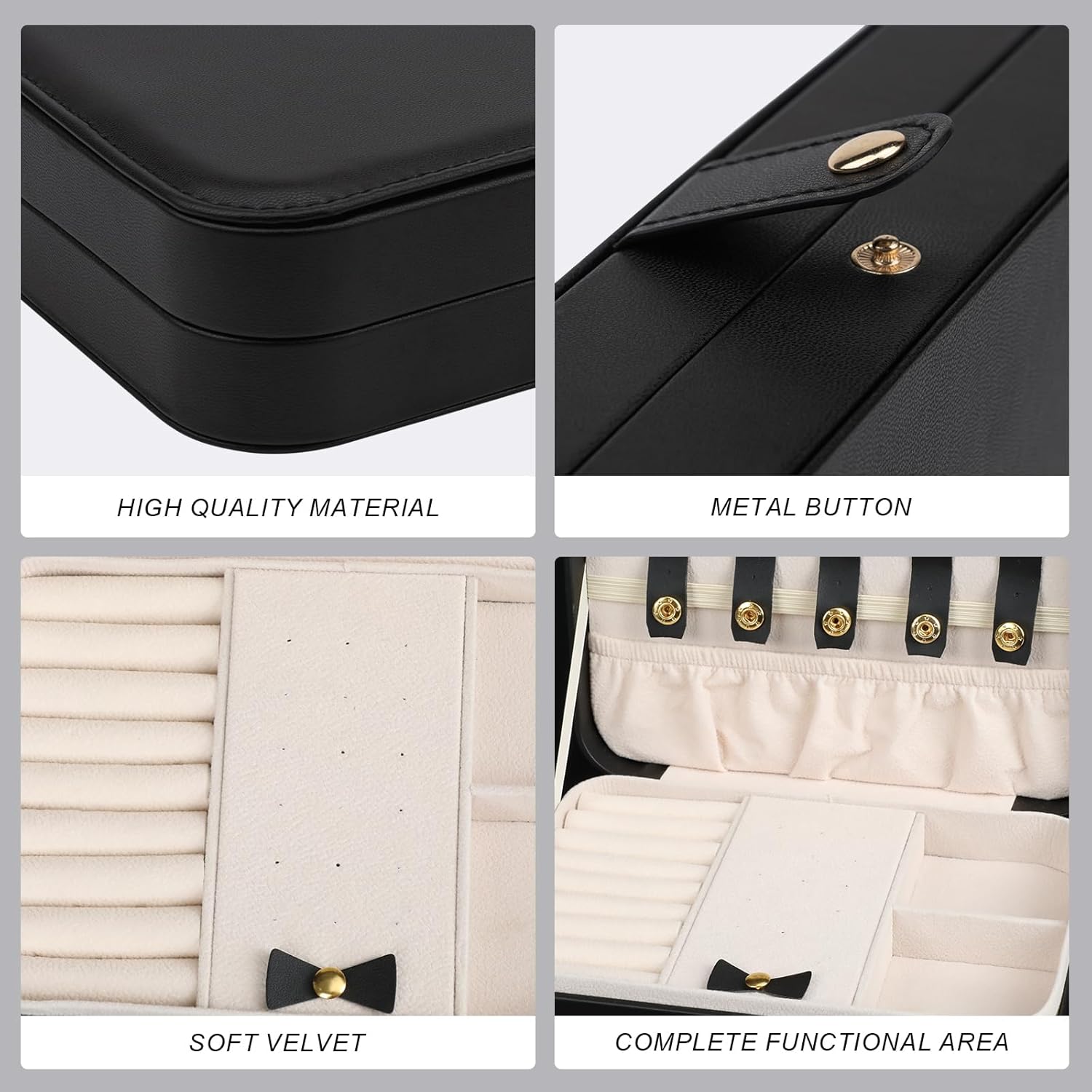 Small Jewelry Box, Travel Jewelry Case Portable Jewelry Boxes for Women, 2-Layer Mini Jewelry Travel Organizer, Gift for Women Girls,Black D