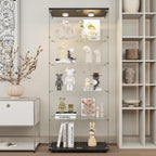 Beauty4U Glass Display Cabinet with Lights, 5 Shelves with 2 Doors, Curio Cabinets for Living Room, Bedroom, Office, Black Floor Standing Glass Bookshelf, Quick Installation