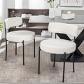 White Boucle Dining Chairs Set of 2, Upholstered Dining Room Chairs with Black Metal Legs, Round Modern Dining Chair for Dining Room, Kitchen