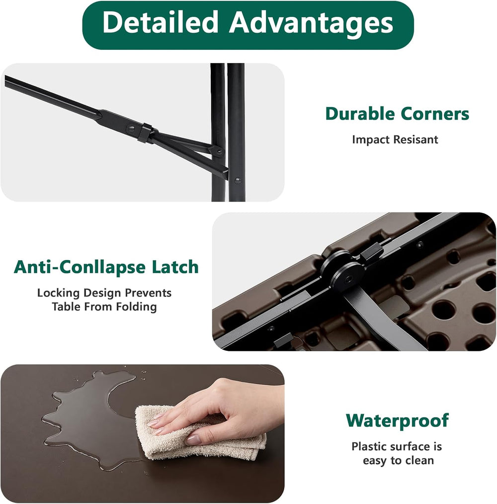 6FT Folding Table, Heavy Duty Plastic Fold-in-Half Utility Table with Handle,...