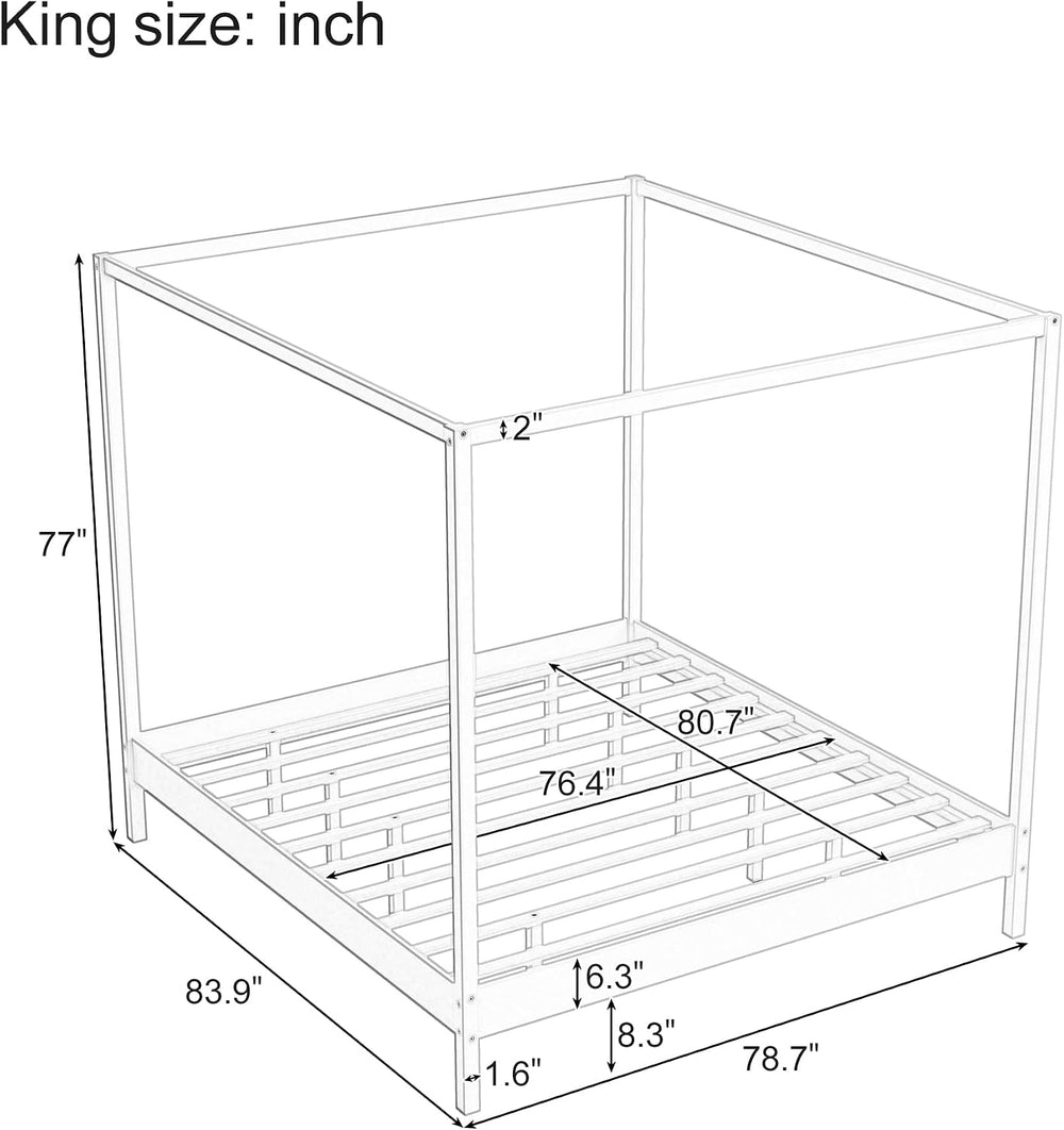 LUMISOL King Size Canopy Bed Frame, Solid Wood 4 Poster Canopy Platform Bed F...
