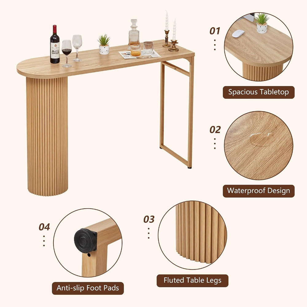 55" Long Bar Table, Fluted Wood Counter Height Pub Table, High Top Kitch...