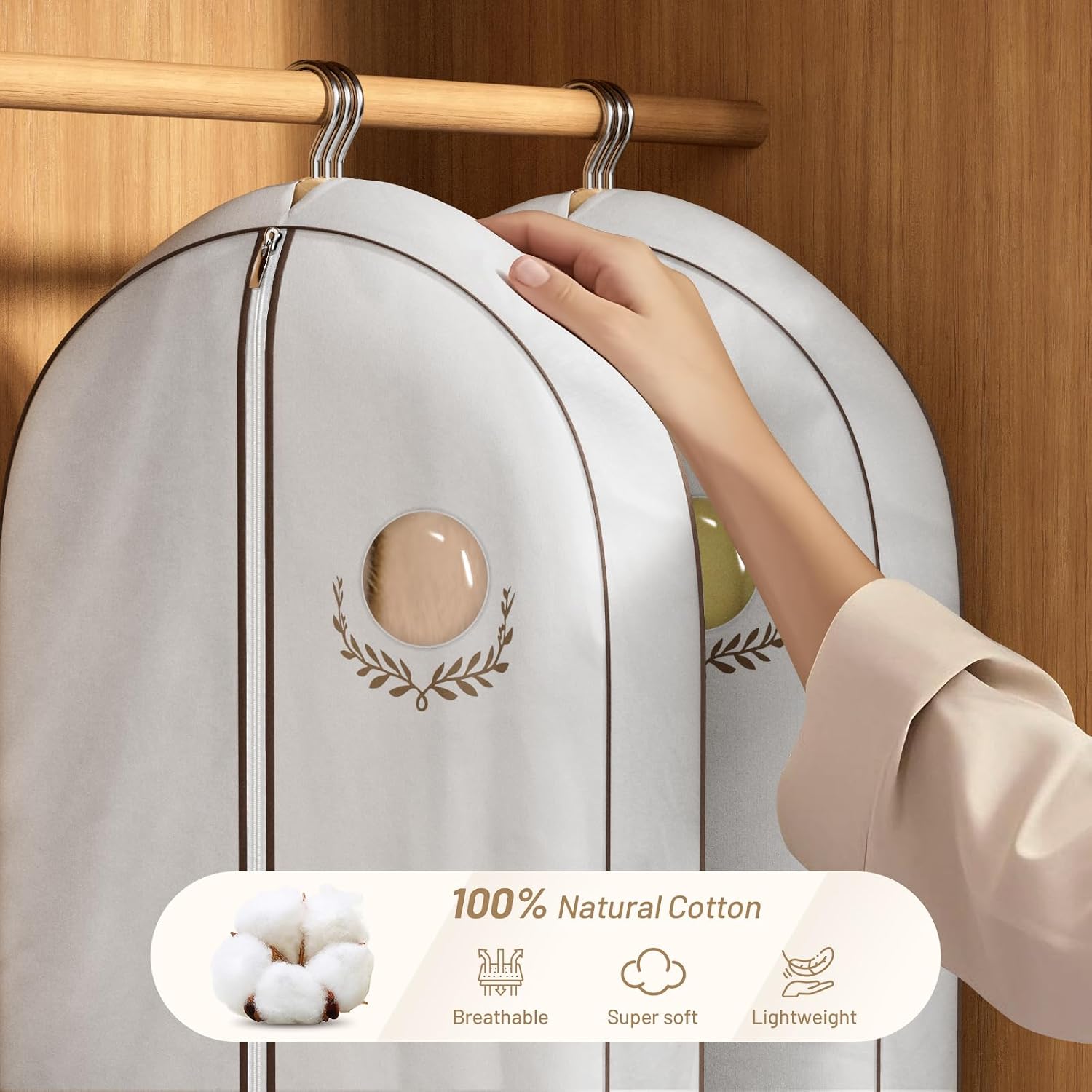 MISSLO 60" Cotton Garment Bag for Long Dress Breathable Fur Coat Storage Bag Women Dress Cover Luxury Garment Bags for Hanging Clothes Travel for Fur Coat, Jacket, Gown, Suit