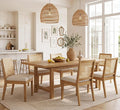 HNY Farmhouse Rattan Dining Chairs Set of 6, Mid Century Modern Kitchen & Dining Room Chairs, Cane Upholstered Kitchen Side Chair with Natural Hardwood Frame, Beige