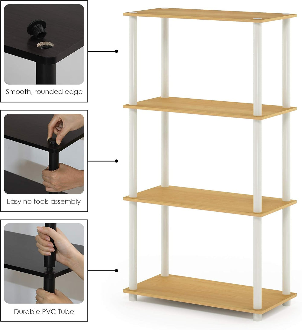 Furinno Turn-N-Tube Toolless 4-Tier Storage Shelves, Beech