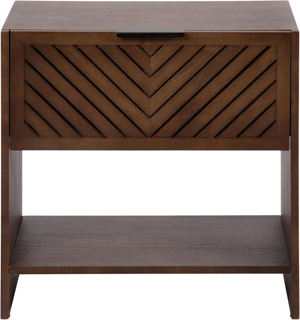 Kate and Laurel Mezzeta Modern Slatted Wood Side Table with Storage, 22 x 14 ...