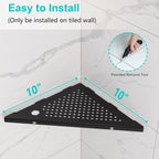 10" Bathroom Corner Shelf, 2 Pack Recessed Shower Shelf Caddy, SUS304 Stainless Steel Shelf Wall Mount Triangular, No Drilling Matte Black