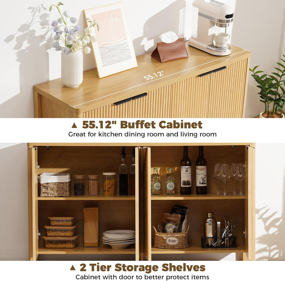 HOMMPA 55''Sideboard Buffet Cabinet with Storage Fluted Sideboard-Nat...