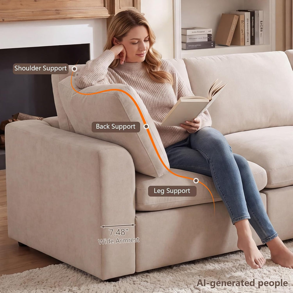 KIVENJAJA 130.3" Oversized Modular Sectional Cloud Sofa Couch, Beige
