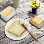 Porcelain Butter Dish with Lid,Ceramic Butter Dish with Bamboo Lip,Butter Keeper Container with Cover for Countertop or Refrigerator,Heat Resistant Kitchen Butter Storage Dish,White (300ml)