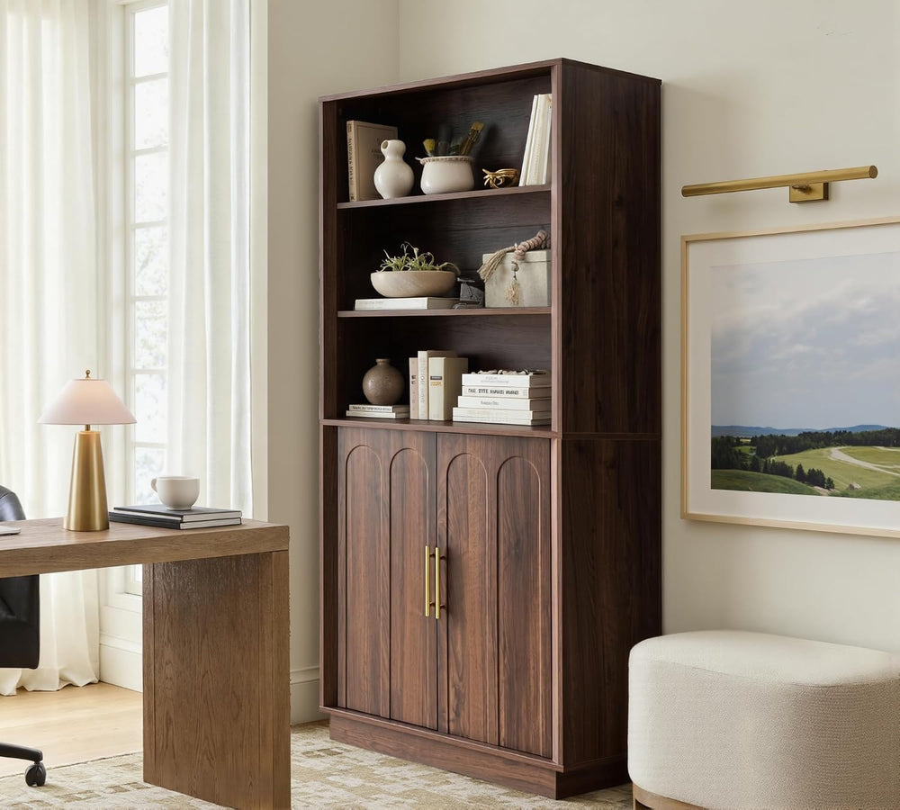 FORTUNETEC 71" Tall Bookcase, 3-Tier Bookshelf with Storage, Walnut