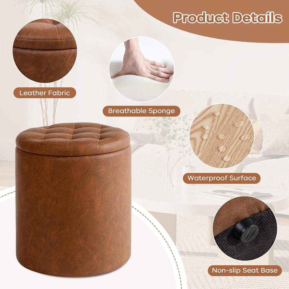 Round Ottoman with Storage Set of 2, 12.6"W x 14.17"H & 14.76&q...