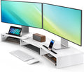 AMERIERGO Dual Monitor Stand Riser- 3 Shelf Screen Stand with Adjustable Length and Angle, 2 Extra Functional Slot Desktop Organizer Stand for PC, Computer, Laptop (White)