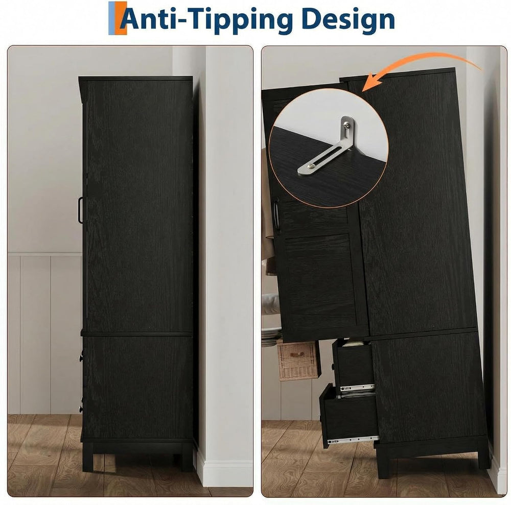 IDEALHOUSE Armoire Wardrobe Closet with 2 Drawers, 72" Tall Wooden Cloth...