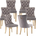 Mid Century Modern Dining Chairs Set of 6, Grey Velvet Upholstered Tufted Back, Kitchen & Dining Room Chairs, Gold Metal Legs, Nailhead Trim, Sillas para Comedor (Gray, 6 Pcs)