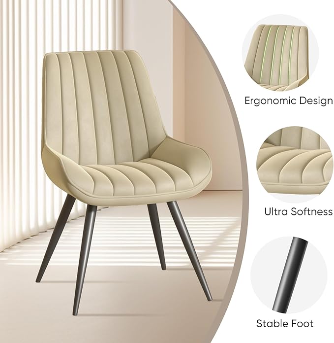Nalupatio Modern Dining Chairs Set of 6, Cushinoned Fabric Dining Room Chairs with Soft Back, Upholstered Comfy Side Chairs with Metal Legs for Kitchen, Khaki
