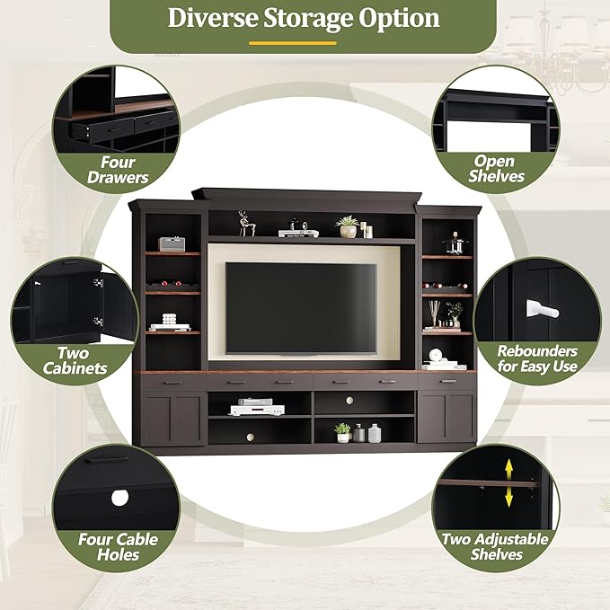 Farmhouse 4-Piece Entertainment Center with Bookshelf for TVs Up to 70",...