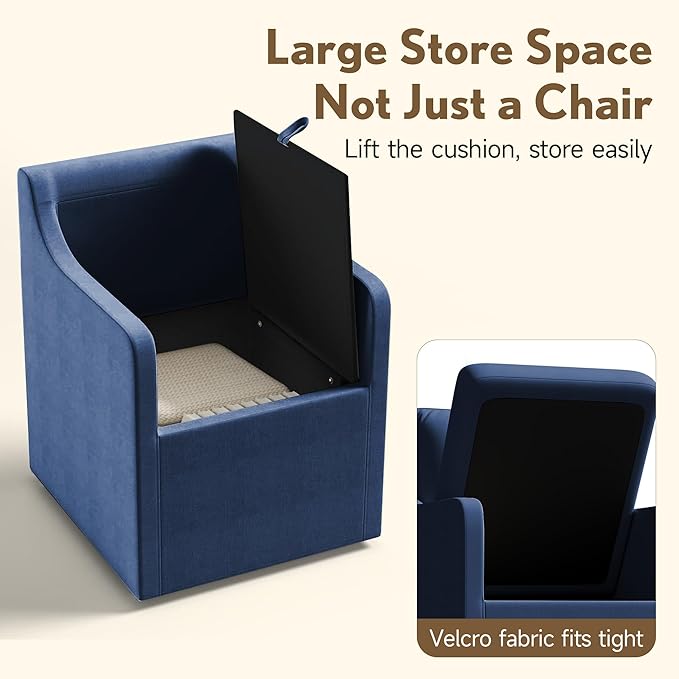 Upholstered Dining Chairs,Modern Rolling Linen Dining Chairs with Casters,Swivel Armchair with Storage for Reading Room,Kitchen,Dining Room(Blue)