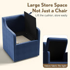 Upholstered Dining Chairs,Modern Rolling Linen Dining Chairs with Casters,Swivel Armchair with Storage for Reading Room,Kitchen,Dining Room(Blue)