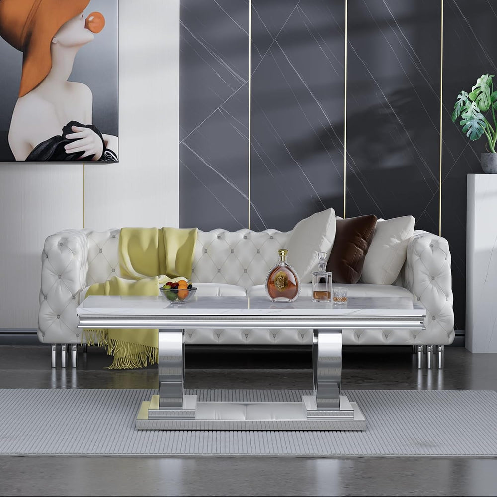 Modern Elegant 2-Piece Living Room Table Set with Faux Marble Top | Includes ...