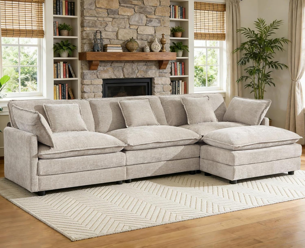 111.5” Modular Sectional Sofa, L Shaped Cloud Couch with Ottoman | Couches fo...
