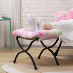 HollyHOME Faux-Fur Lazy Chair with Foldable Ottoman, Accent Comfy Lounge Arm Chair and Folding Footrest Stool Set, Leisure Sofa Reading Chair and Footstool for Living Room, Bedroom, Dorm, Colorful