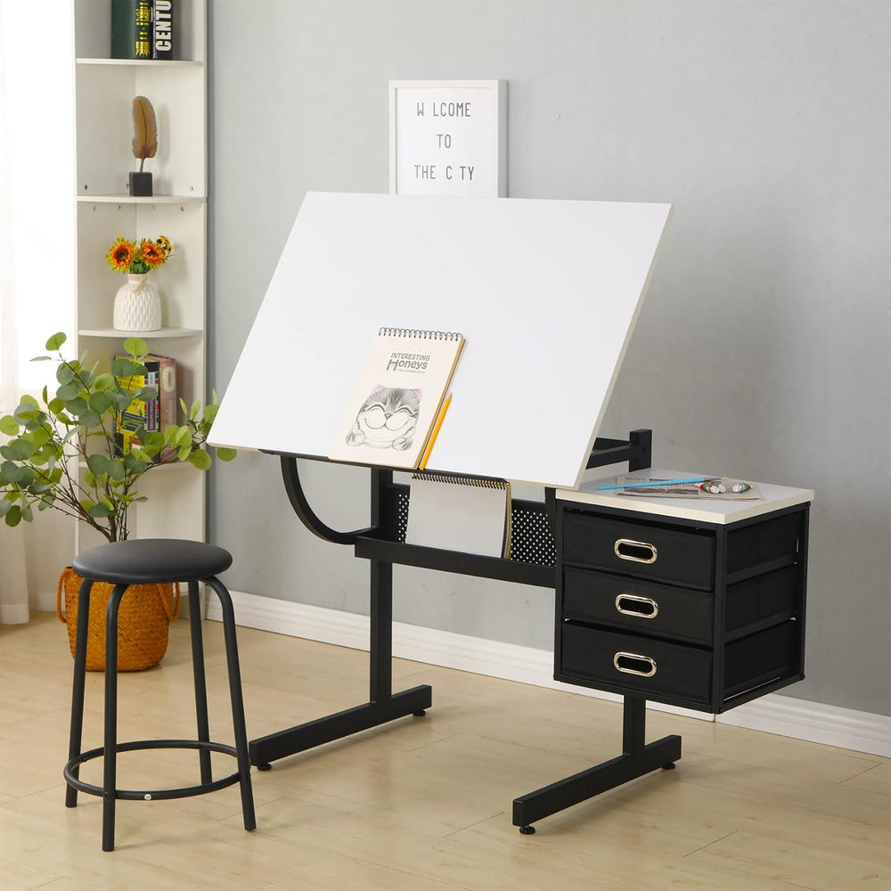 Drafting Table Craft Station for Artists,Adjustable Desktop Angle Tempered Gl...