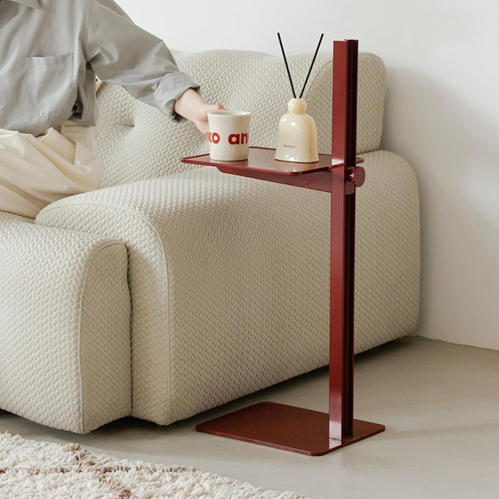 C-Shaped Metal End Table, Height Adjustable Side Table Rectangular Coffee Tab...