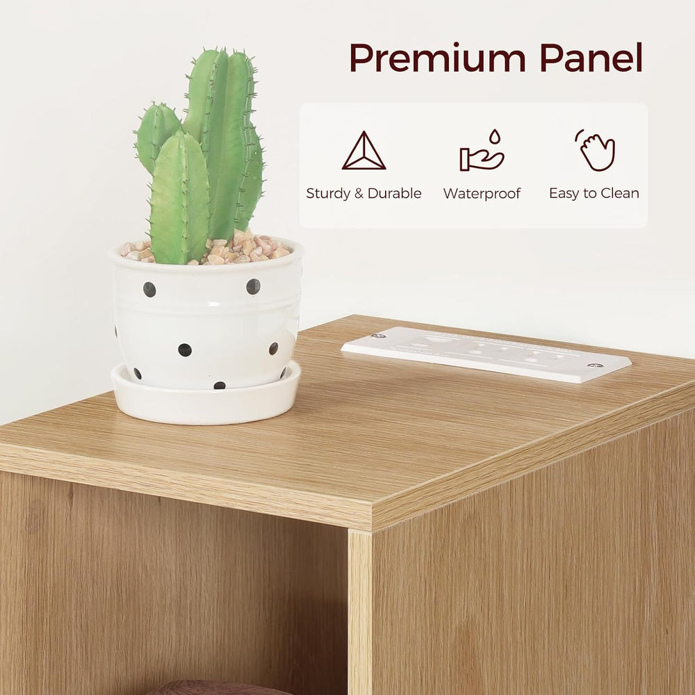 MAHANCRIS Narrow Nightstand, Narrow End Table with Charging Station, Skinny B...