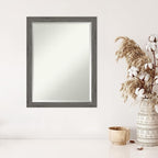 Amanti Art Grey Wall Mirror 27x21 Regis Barnwood Grey Narrow Rectangle Bathroom Mirror for Wall Decor Living Room, Medium Country Rustic Wood Frame, Hangs Horizonally and Vertically, Bathroom Decor,