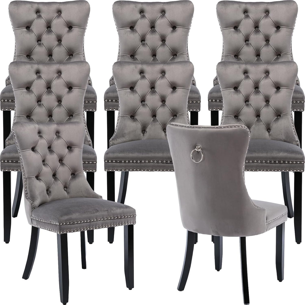 ODUSE-DAILY Gray Velvet Dining Chairs Set of 8, Kitchen & Dining Room Cha...