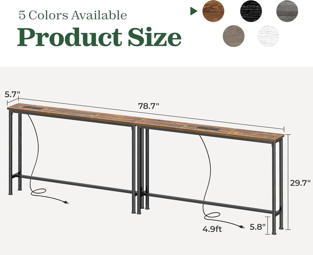 SUPERJARE 78.8 inch Narrow Behind Couch Table with 2 Charging Stations | 2 AC...
