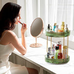 GTI 360°Rotating Makeup Organizer, 2 Tier Bathroom Counter Organizer,Large Capacity Perfume Cosmetics Skincare Vanity Organizers, Dresser Spinning Countertop Organizer and Storage for Women (Green)