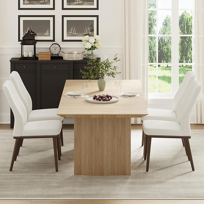 Stylish Dining Chairs Set of 6, Upholstered Parsons Dining Room Chair with Nailhead Trim, Kitchen Room Chair with Thick Cushions and Wood Legs, Modern Contemporary, Beige