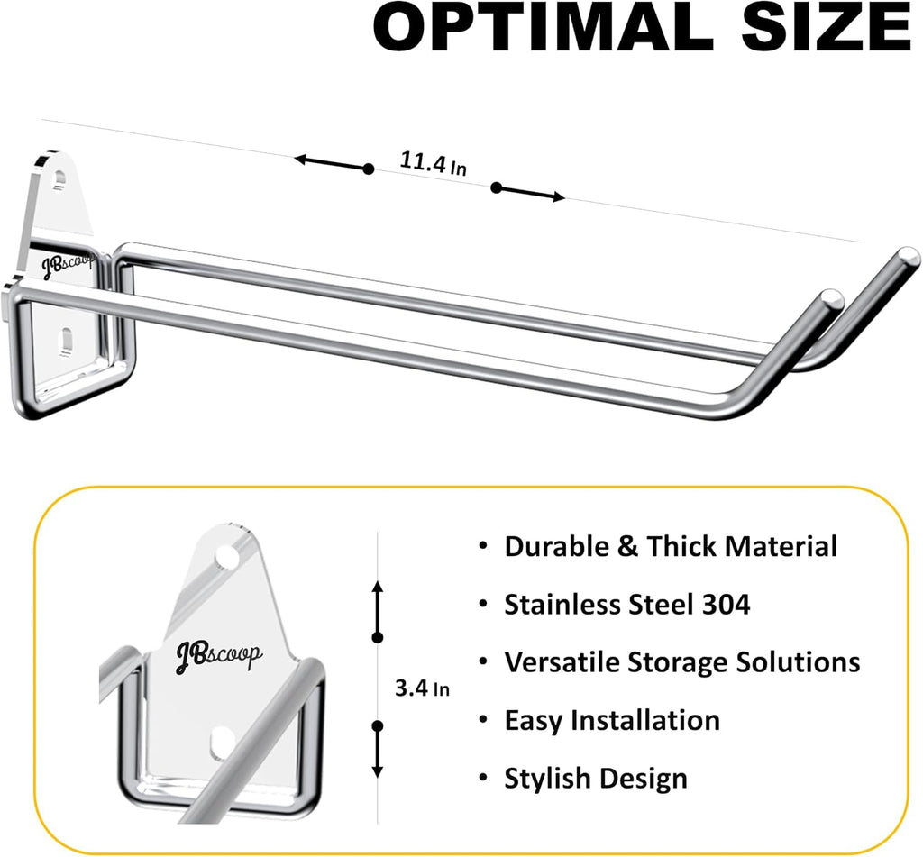 JBscoop Stainless Steel 304 Garage Hooks, Heavy Duty Organizer & Wall Mount Hanger Rack for Tools, Equipment, and More, Rust-Resistant & Durable