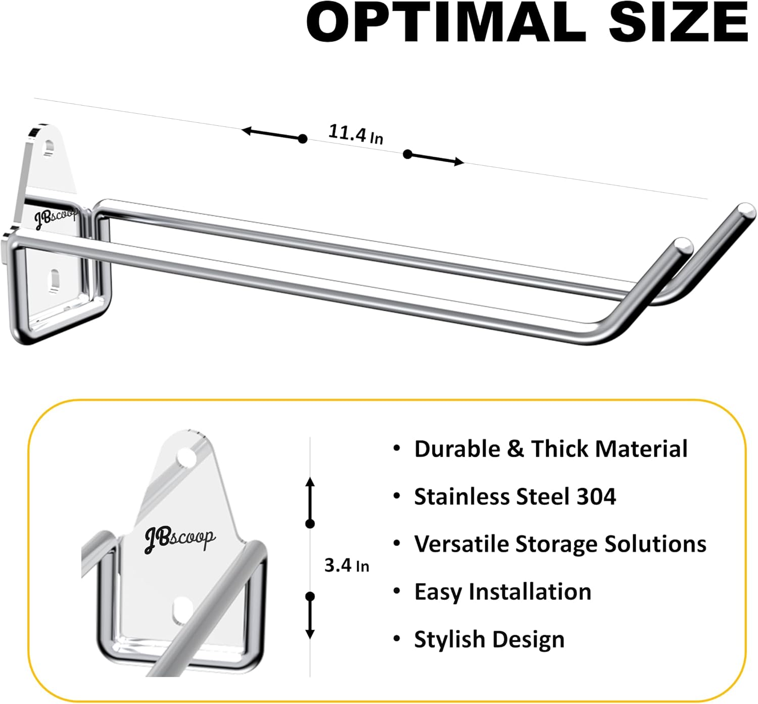 JBscoop Stainless Steel 304 Garage Hooks, Heavy Duty Organizer & Wall Mount Hanger Rack for Tools, Equipment, and More, Rust-Resistant & Durable
