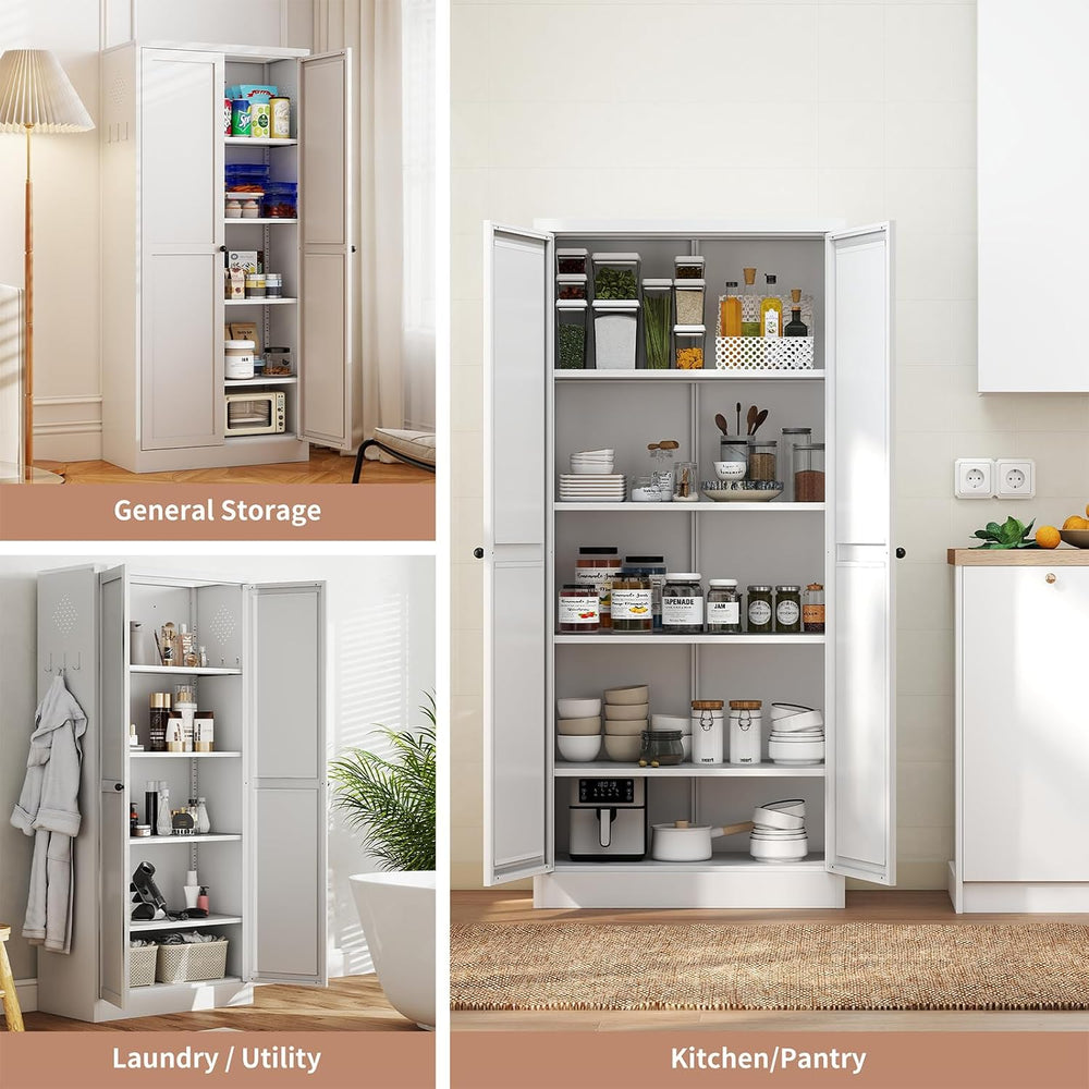 61" Metal Kitchen Pantry Cabinet Adjustable Storage with 4 Shelves (110l...