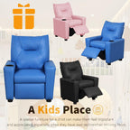 Kids Recliner Chair w/ Cup Holder, Toddler Recliner Chair Ages 1-4, 2-in-1 PU Leather Single Sofa for Boys/Girls, Kids Lazy Boy Chairs, Upholstered Armchair, Adjustable Backrest & Footrest (Blue-NEW)