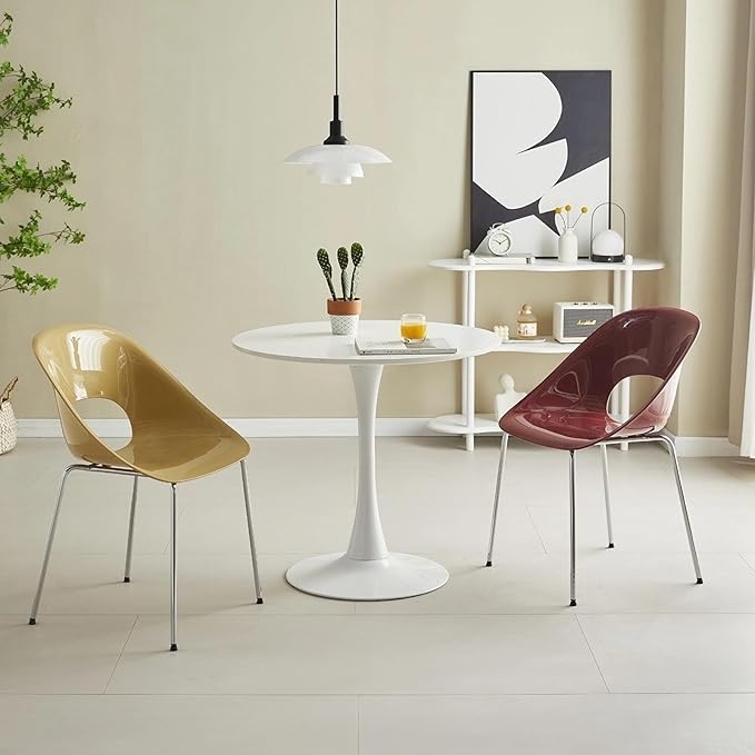 24" Round Dining Table for 2 MDF Table Top and Heavy Metal Dining Table Leg for Kitchen Dining Room Apartment Small Space(White)