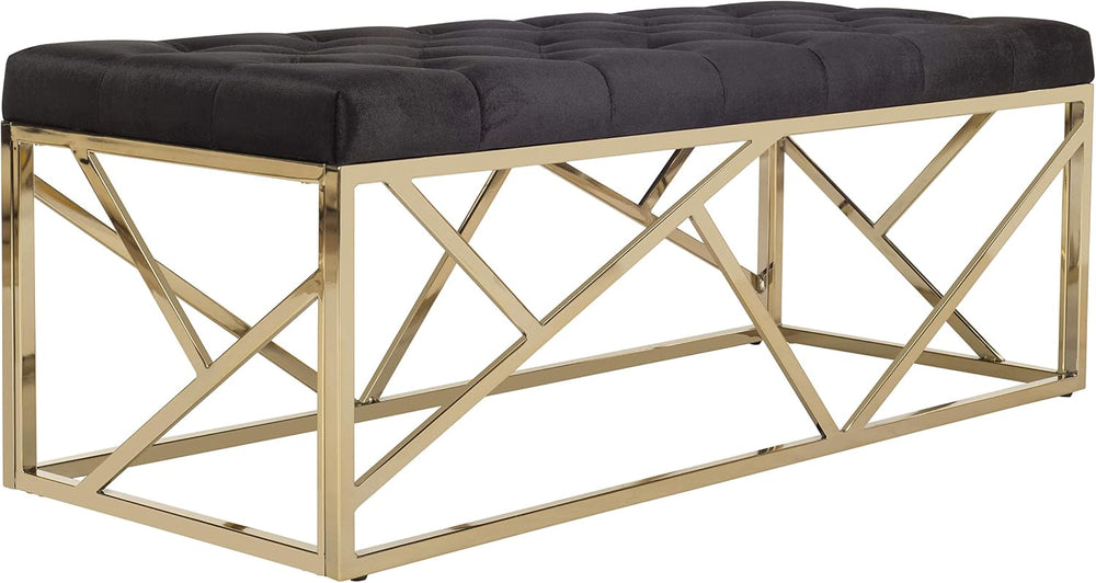 Safavieh Home Farah 48-inch Glam Black and Brass Tufted Rectangular Bench