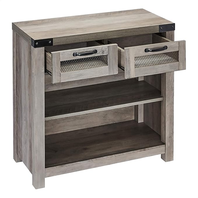 ROCKPOINT Entryway Table with Industrial Style Drawer, Grey Wash