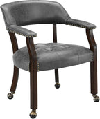 LEEMTORIG Large Dining Chairs with Casters and Arms, Rolling Dining Chairs with Wheels, Accent Game Chairs, Boss Caption's Chairs, 26"D x 25.2"W x 31.5"H, Espresso Legs & Dark Grey Fabric SY-318-GY